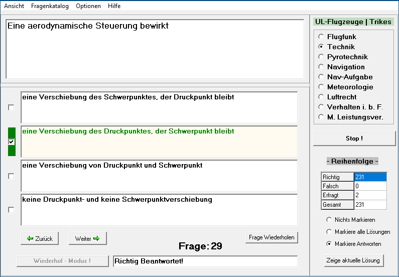 UL-Theorie Lernprogramm - Programmoberfläche